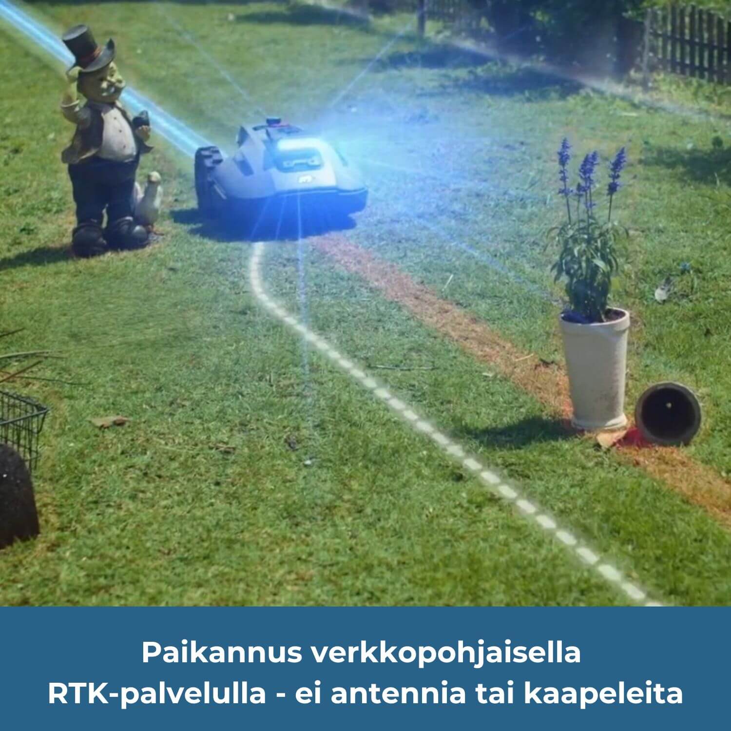 mammotion-yuka-mini-2-rtk-vision-rajalangaton-robottiruohonleikkuri paikantaa sijaintinsa verkkopohjaisella RTK-palvelulla ilman antennia tai kaapeleita.