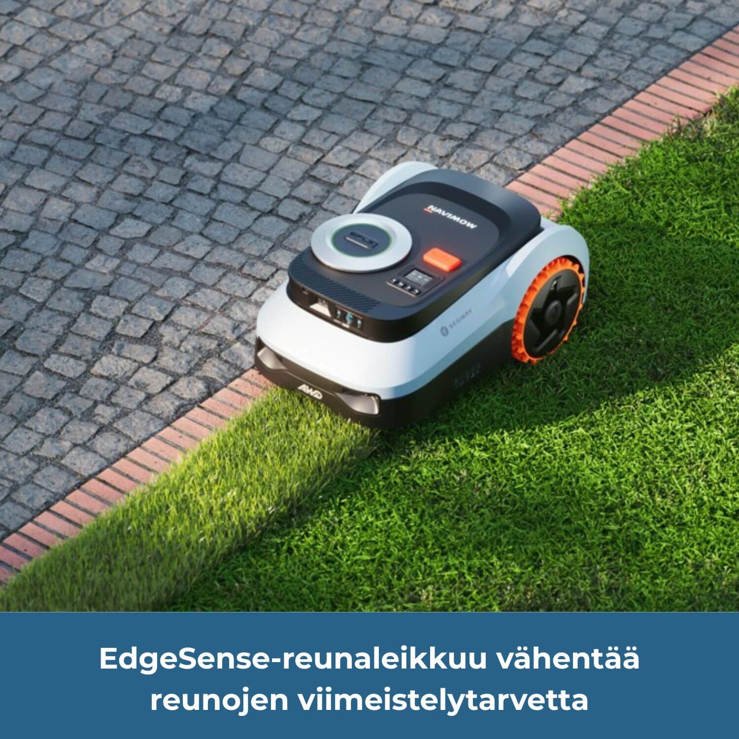 segway navimow i2E lidar pro -robottiruohonleikkurin EdgeSense-rajan päälle menevä reunaleikkuu vähentää reunojen viimeistelytarvetta trimmerillä.
