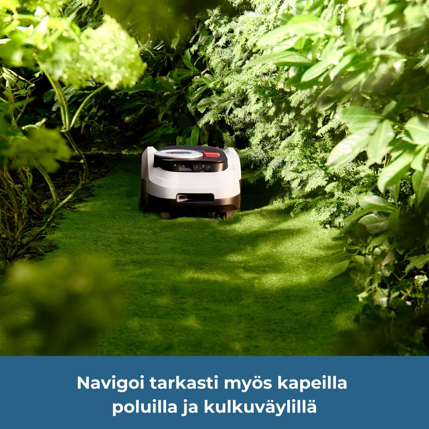 segway navimow i2E lidar rajalangaton robottiruohonleikkurin LiDAR-tutkaa ja tekoälykameraa hyödyntävä navigointi toimii tarkasti myös kapeilla poluilla ja kulkuväylillä.