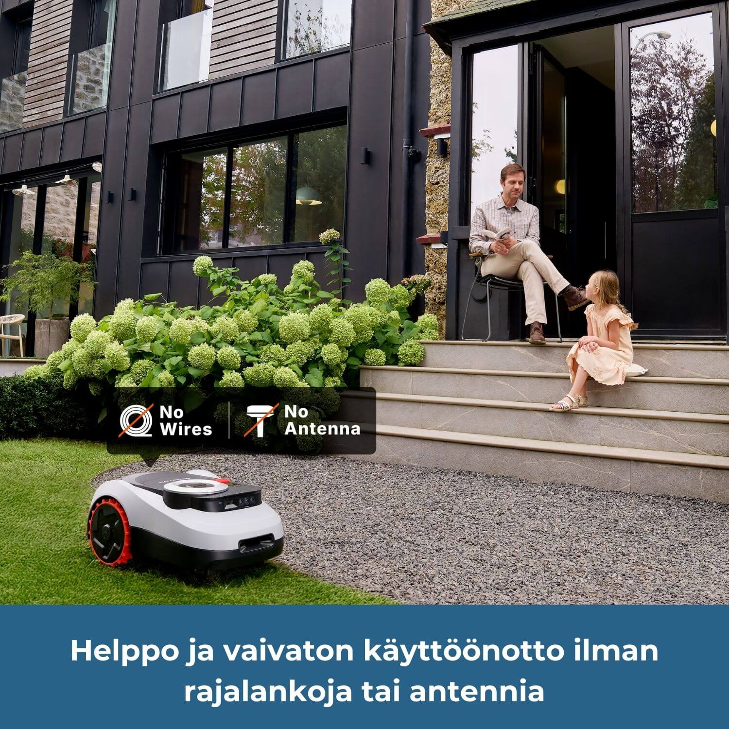 segway navimow i2E lidar rajalangaton robottiruohonleikkurin käyttöönotto on helppo ja vaivaton käyttöönotto ilman rajalankoja tai antennia.